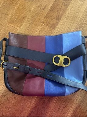 Tory Burch Colorblock Crossbody in Blue, Burgundy, Brown